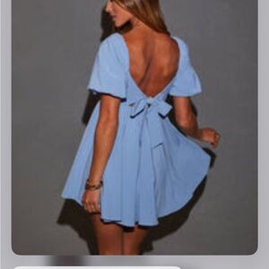 Vici Light Blue Dress with Puff Sleeves